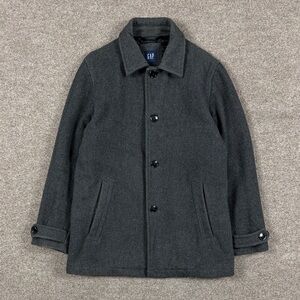 Gap Grey Wool Blend Single Breasted Short Overcoat Mens Small Preppy Quilt Lined